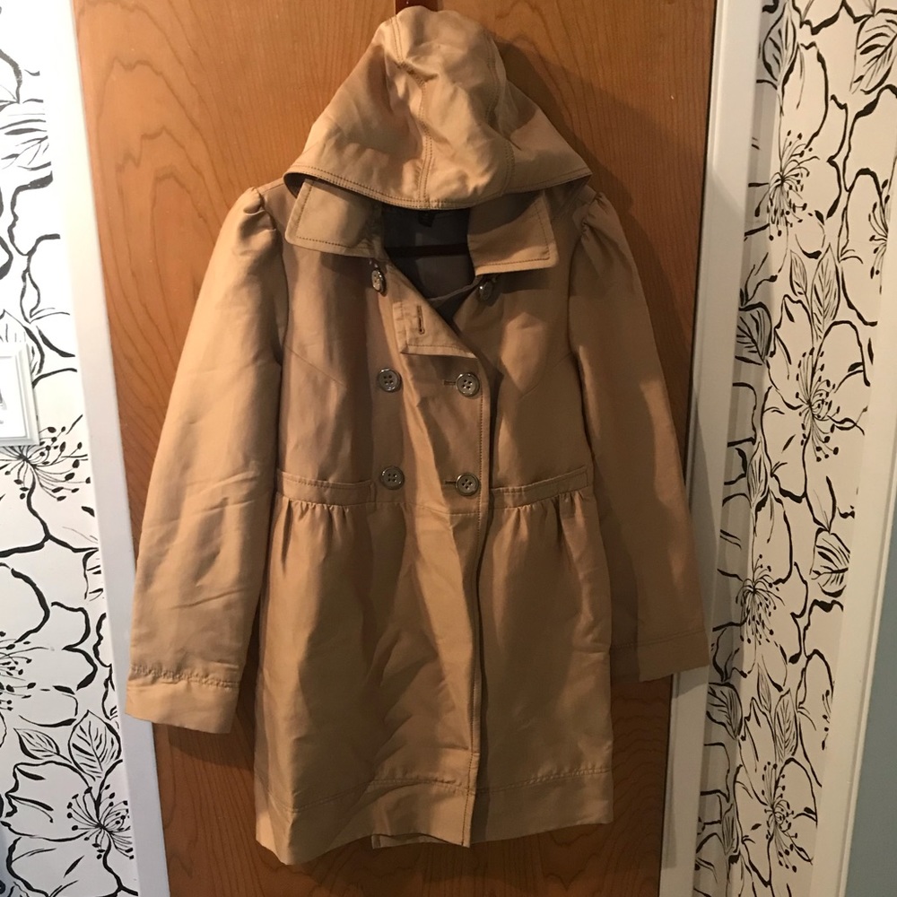 Dressy pea coat, gold w/ detachable hood